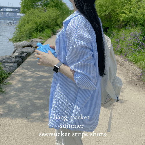 [휴양지룩/❤주문폭주❤] 시어서커 스트라이프 여름 남방 지지미 시스루 긴팔 셔츠 3colors